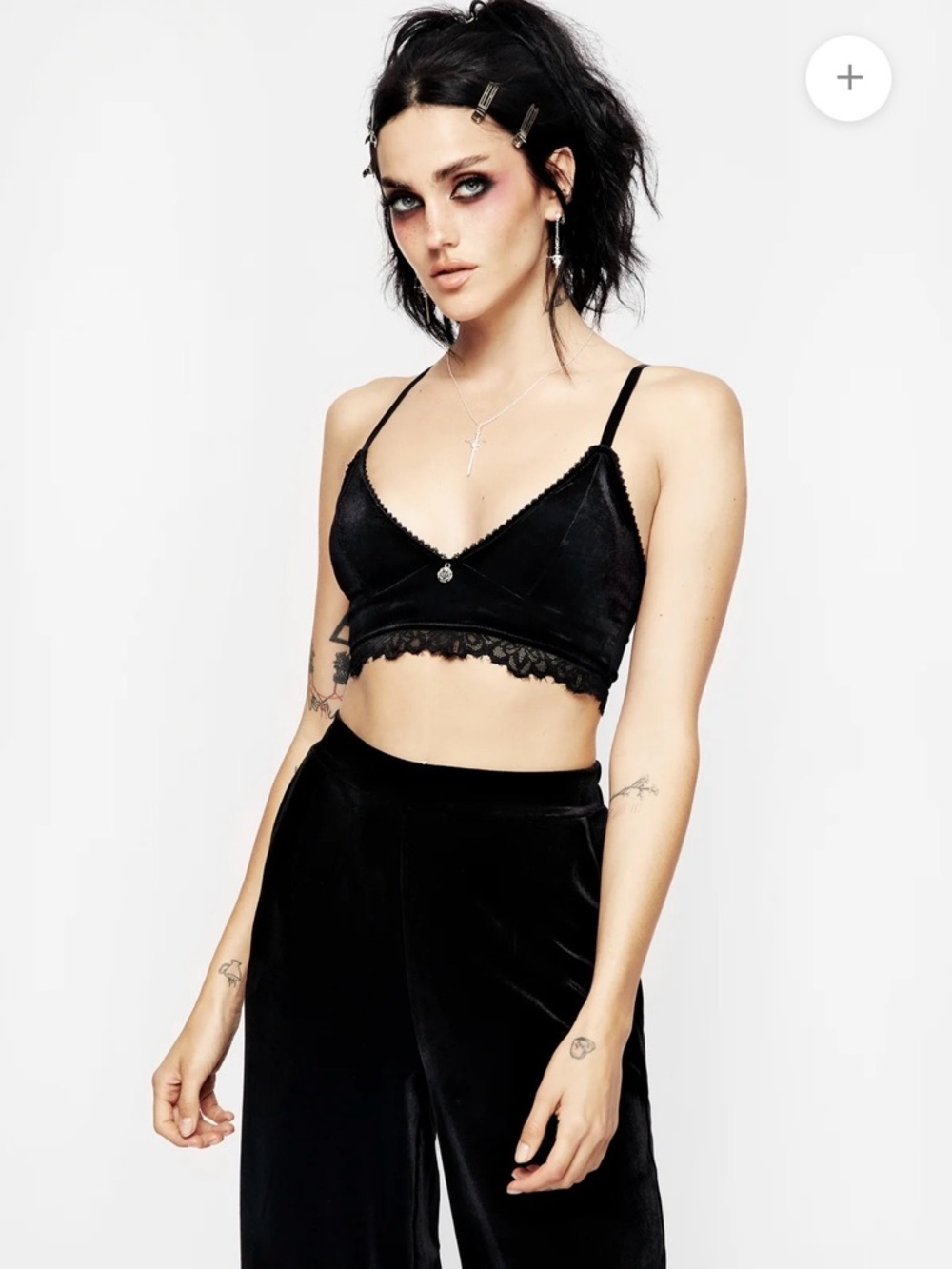 VENUS VELOUR CHARM BRALET, 
 Black Velvet Lace-Trim Bralette